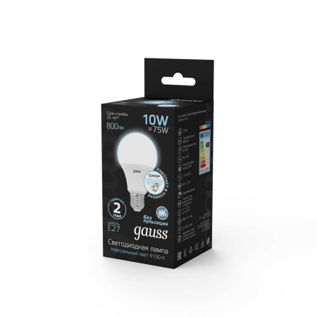 Лампа светодиодная Gauss LED A60 E27 10W 4100K матовая 102502210
