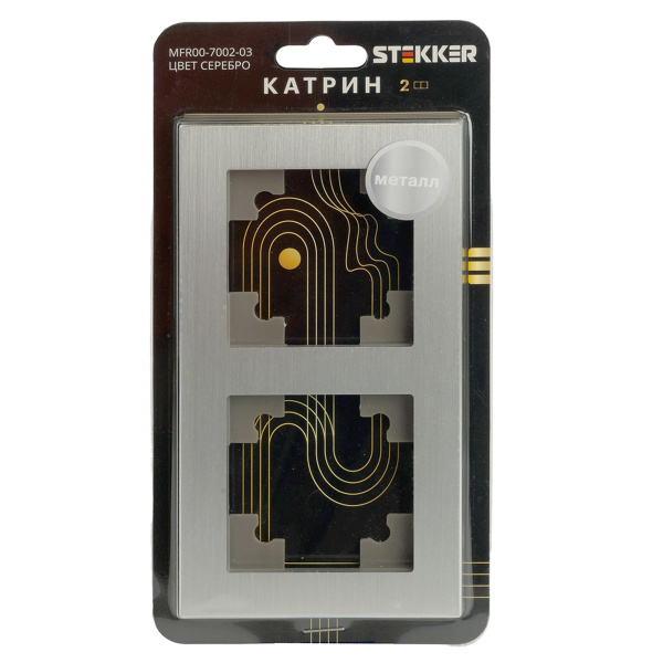 Рамка 2-местная, металл, Stekker, MFR00-7002-03, серия Катрин, серебро 50015
