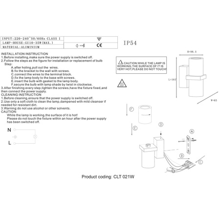 Настенный светильник Crystal Lux CLT 021W WH