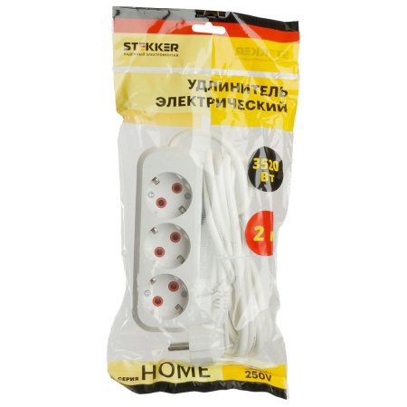 Удлинитель Stekker Home 3гн 2м с/з HM06-31-02 49347