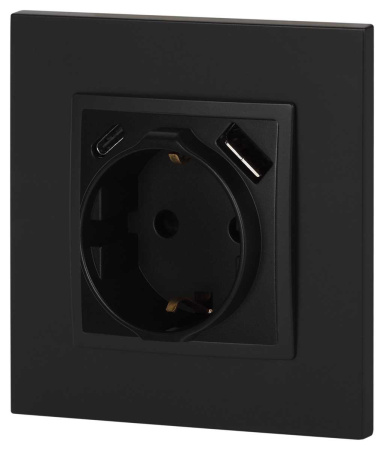 Розетка ЭРА Elegance 14-4108-05 2P+E 16A-250В со шторками с USB type-A+C 5В-3А антрацит Б0067724