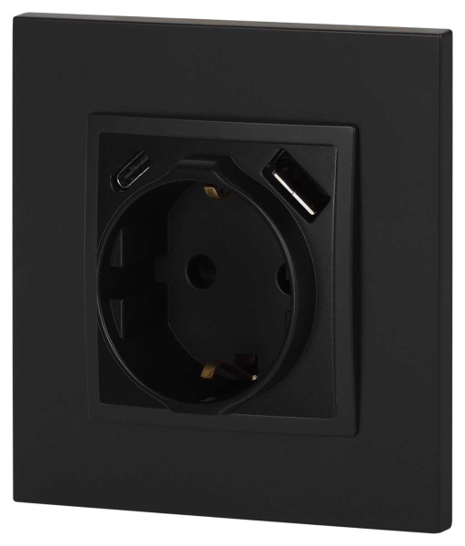 Розетка ЭРА Elegance 14-4108-05 2P+E 16A-250В со шторками с USB type-A+C 5В-3А антрацит Б0067724