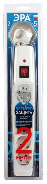 Сетевой фильтр ЭРА 5гн 2м с/з SFX-5es-2m-W Б0044019