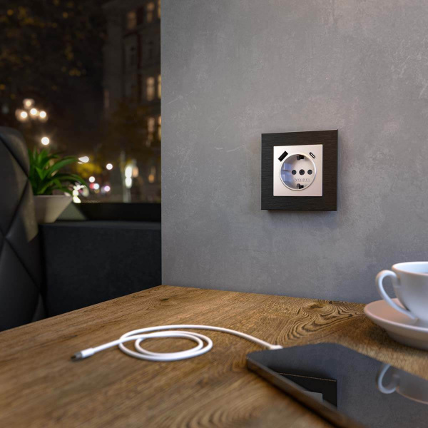 Розетка Werkel с быстрой зарядкой USB Type A+С серебристая W1171706 4690389176432