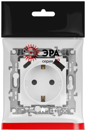Розетка ЭРА Серия 12 12-4108-01 2P+E 16A-250В со шторками с USB type-A+C 5В-3А белый Б0067752