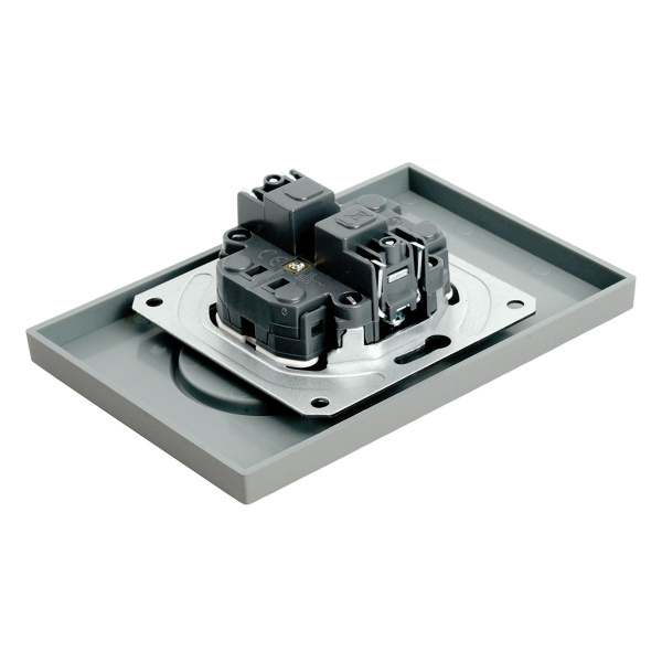 Розетка 2-местная с защитной шторкой, STEKKER, б/з, 250В, 16А, серия Эмили, RST16-5116-10 , платиново-серый, soft touch 49955