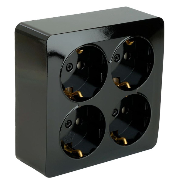 Розетка 4-местная 2P+PE Stekker София черный MST16-14S-02 49322