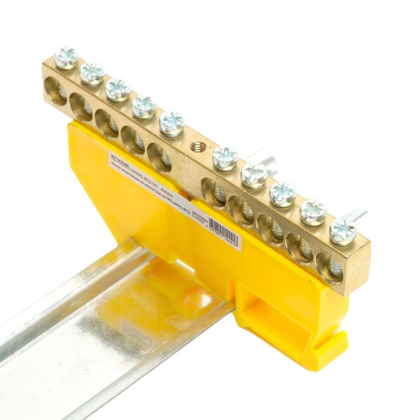 Шина "PE" Stekker на изоляторе 8*12 на DIN-рейку 10 выводов, желтый, LD555-812-10 49554