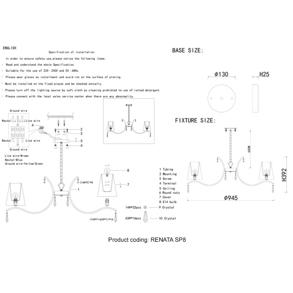 Подвесная люстра Crystal Lux Renata SP8 Gold