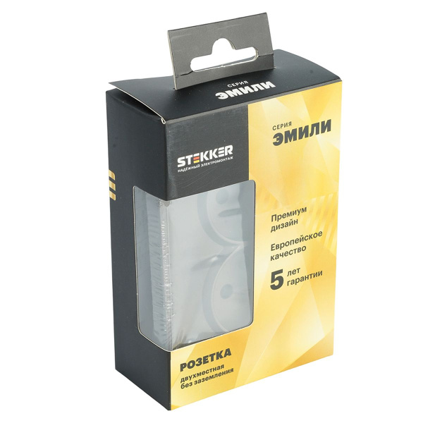 Розетка 2-местная с защитной шторкой, Stekker, б/з, 250В, 16А Эмили, RST10-5116-09, антрацит, soft touch 49929