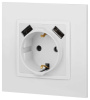 Розетка ЭРА Elegance 14-4109-01М 2P+E 16A-250В штор. с 2xUSB 5В-3А белый матовый Б0065773