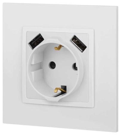 Розетка ЭРА Elegance 14-4109-01М 2P+E 16A-250В штор. с 2xUSB 5В-3А белый матовый Б0065773