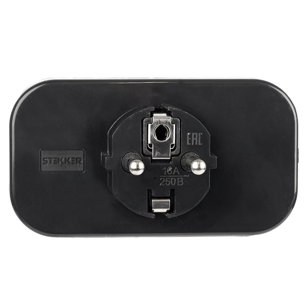 Разветвитель сетевой 2-местный с/з Stekker ADP16-22-20 250V, 16A, ABS огнеустойчивый пластик, черный 50680
