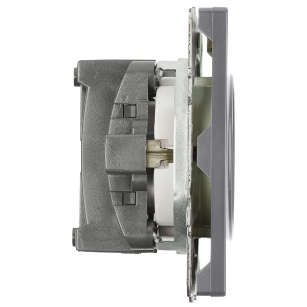 Розетка 1-местная с защитной шторкой с/з (механизм), STEKKER, 250В, 16А, серия Эмили, RST16-5110-10, платиново-серый, soft touch 49958