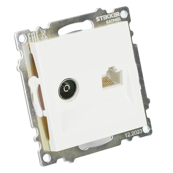 Розетка телевизионная TV + компьютерная RJ-45 Stekker Катрин GLS00-7106-01 белая 49181