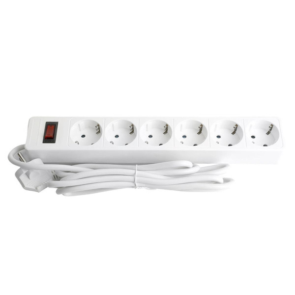 Сетевой фильтр 6-местный с/з Stekker HM20-61-053x1мм2, 5 м, серия Optima, белый 50097