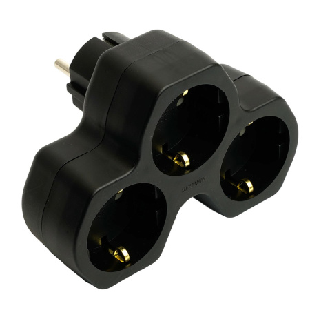 Разветвитель сетевой 3-местный с/з Stekker ADP16-13-21, 250V,16A, ABS огнеустойчивый пластик, черный 50108
