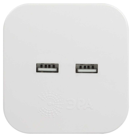 Разветвитель электрический ЭРА SP-4-USB-W на 4 розетки + 2xUSB 2400mA без заземления 10А белый Б0049532