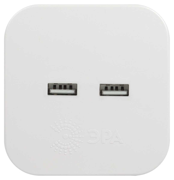 Разветвитель электрический ЭРА SP-4-USB-W на 4 розетки + 2xUSB 2400mA без заземления 10А белый Б0049532