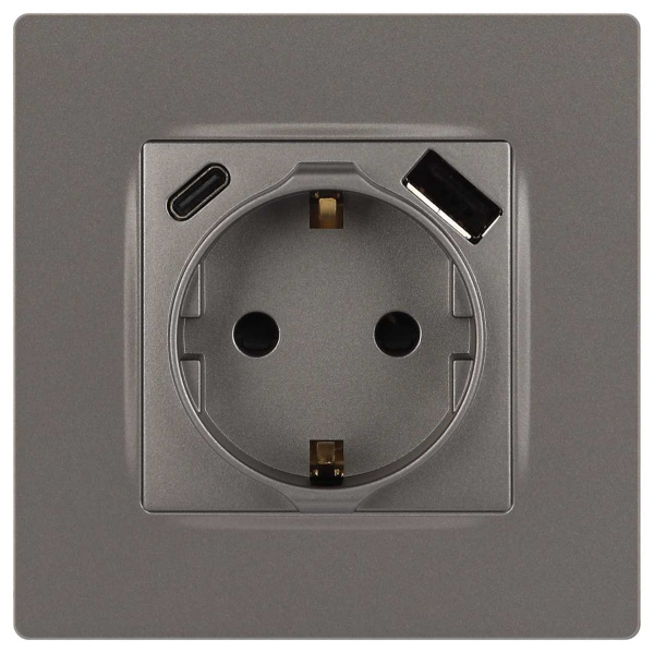 Розетка ЭРА Серия 12 12-4108-16 2P+E 16A-250В со шторками с USB type-A+C 5В-3А титан Б0067762