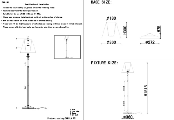 Торшер Crystal Lux Camila PT1 Gold Торшер Crystal Lux Camila PT1 Gold