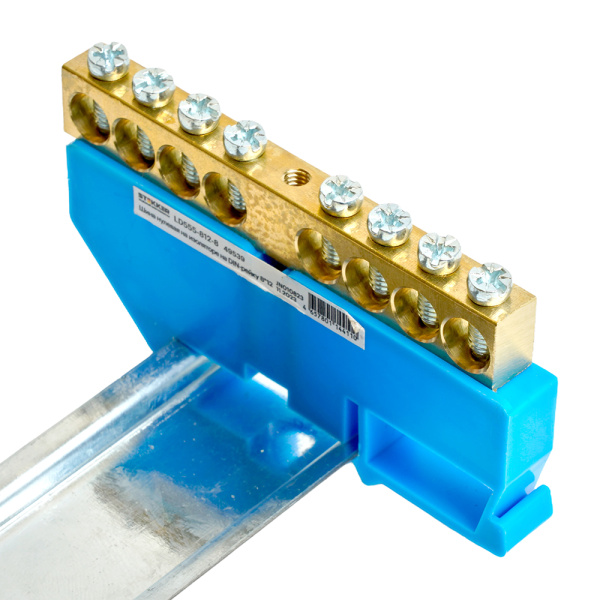 Шина"N" на изоляторе STEKKER 8*12 на DIN-рейку 8 выводов, синий, LD555-812-8