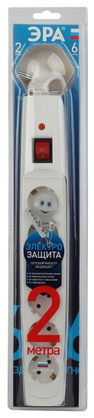 Сетевой фильтр ЭРА 6гн 2м с/з SFX-6es-2m-W Б0044023