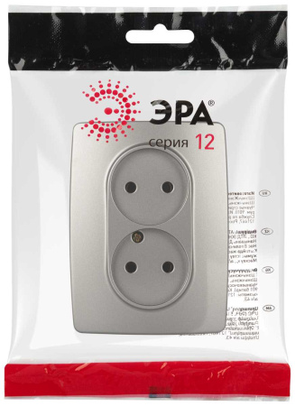 Розетка ЭРА Серия 12 12-2107-16 двойная 2X2P 16А-250В титан Б0065644