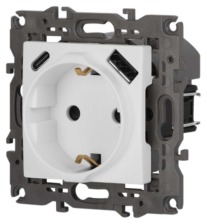 Розетка ЭРА Elegance 14-4108-01М 2P+E 16A-250В со шторками с USB type-A+C 5В-3А белый матовый Б0067710