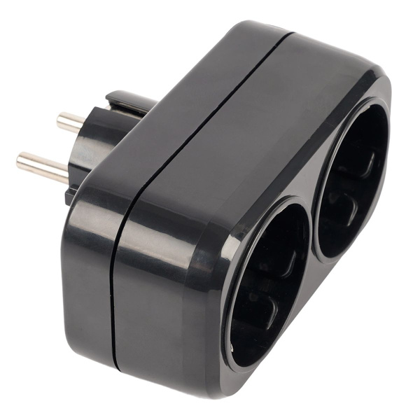 Разветвитель сетевой 2-местный с/з Stekker ADP16-22-20 250V, 16A, ABS огнеустойчивый пластик, черный 50680