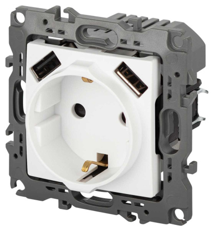 Розетка ЭРА Серия 12 12-4109-01М 2P+E 16A-250В штор. с 2xUSB 5В-3А белый матовый Б0065728