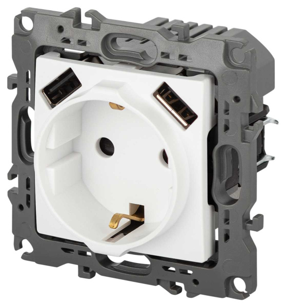 Розетка ЭРА Серия 12 12-4109-01М 2P+E 16A-250В штор. с 2xUSB 5В-3А белый матовый Б0065728