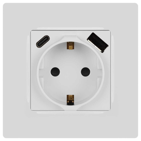 Розетка ЭРА Серия 12 12-4108-01 2P+E 16A-250В со шторками с USB type-A+C 5В-3А белый Б0067752