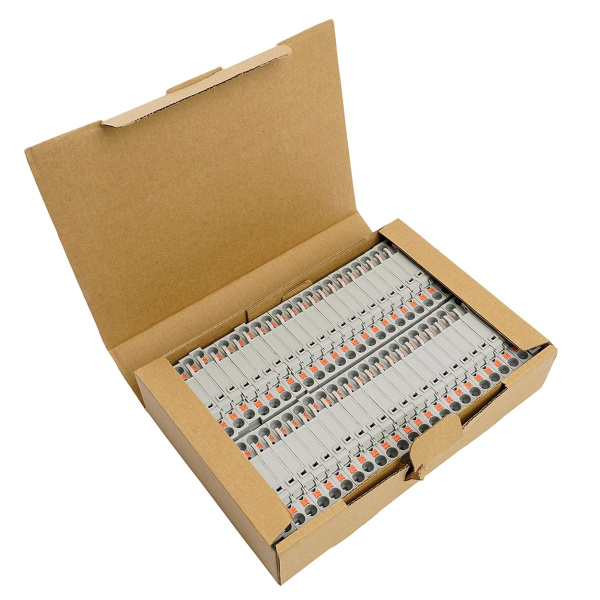 Зажим самозажимной Stekker, 2-проводной проходной 4,0 мм² (JXB PT 4) c размыкателем и предохранителем, LD572-1-01, серый 50190