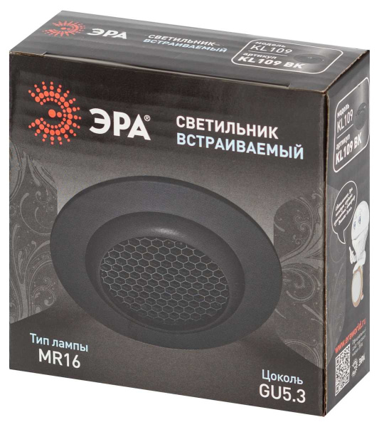 Светильник встраиваемый алюминиевый ЭРА KL109 BK под лампу MR16 GU5.3 черный матовый Б0061826