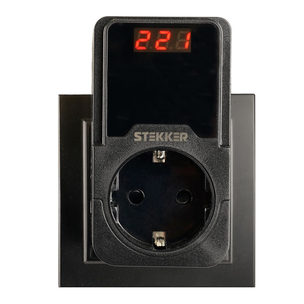 Реле напряжения для розетки регулируемое Stekker VPR-200B, 230В,16A,черный 50690