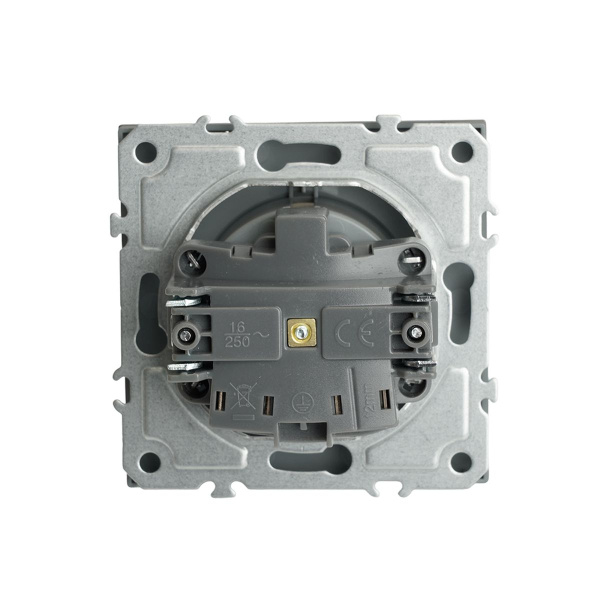 Розетка 1-местная с защитной шторкой с/з (механизм), STEKKER, 250В, 16А, серия Эмили, RST16-5110-10, платиново-серый, soft touch 49958