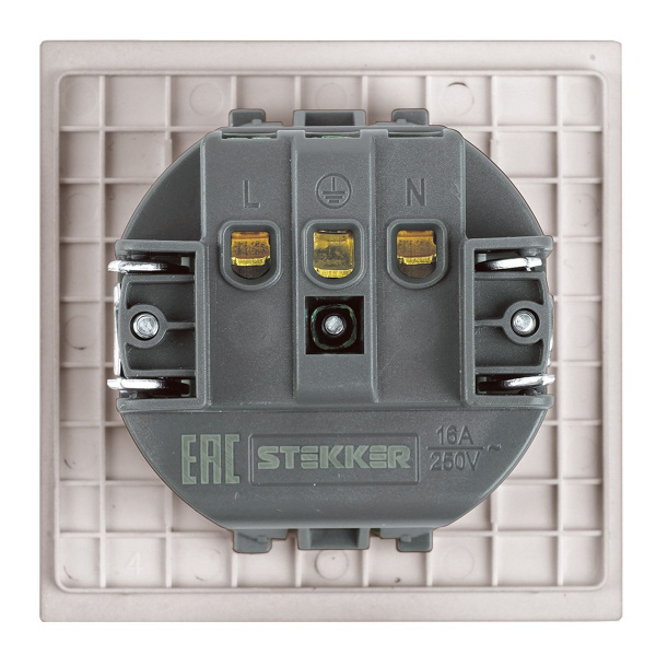 Розетка 1-местная с защитной шторкой с/з (механизм), Stekker, 250В, 16А Мия, RST16-3110-08, пудровый жемчуг 50484