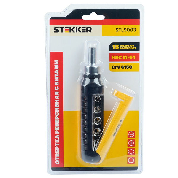 Отвертка реверсивная с битами, 15 предметов STLS003 50407