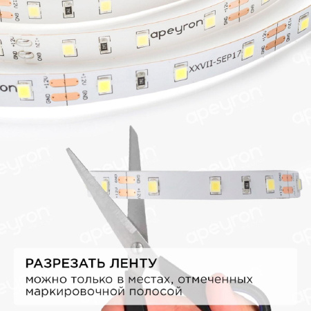 Светодиодная лента Apeyron 4,8W/m 60LED/m 3528SMD холодный белый 5M 10-10