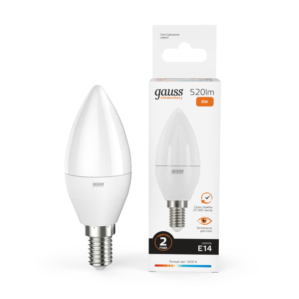 Лампа светодиодная Gauss E14 8W 3000K матовая 33118