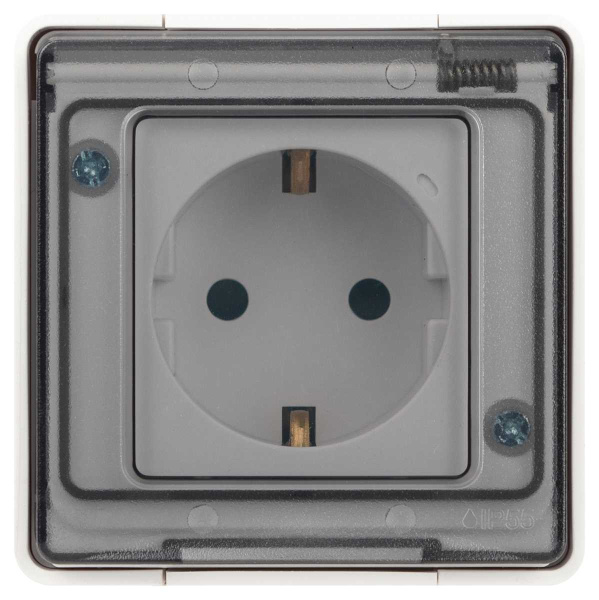 Розетка ЭРА Эксперт 11-2502-01 с заземлением крышкой 2P+E IP55 шторки 16A-250В ОУ белый Б0063280