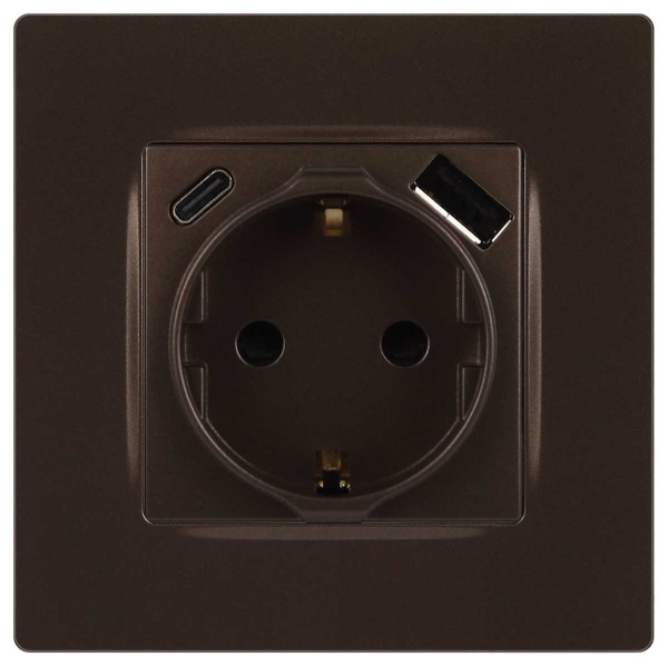 Розетка ЭРА Серия 12 12-4108-13 2P+E 16A-250В со шторками с USB type-A+C 5В-3А бронза Б0067757