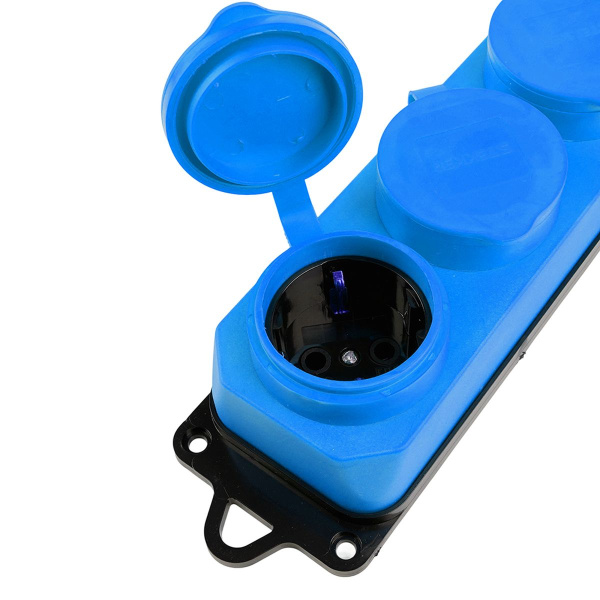 Розетка переносная тройная 2P+PE Stekker Одри с крышкой синий RST16-23-44-4 49403