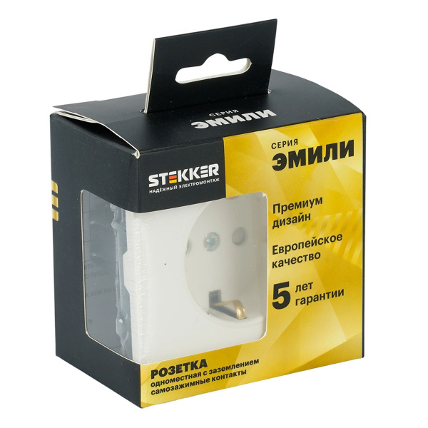 Розетка 1-местная с з/ш, с/з (механизм), СЗК, Stekker, 250В, 16А Эмили, RST16-5110-01ZK, белый фарор, soft touch 50235