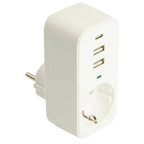 Сетевой фильтр 1-местный с/з Stekker 250В, 16А, 2USB+1Type-C 2,4 A Nova, HM81-11-1, белый 50142