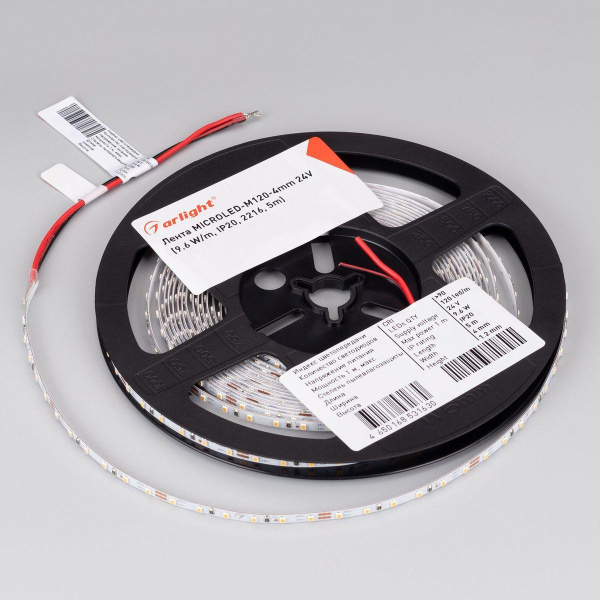 Светодиодная лента Arlight 6W/m 120Led/m 2216SMD теплый белый 5M MICROLED-M120-4mm 24V Warm3500 040608