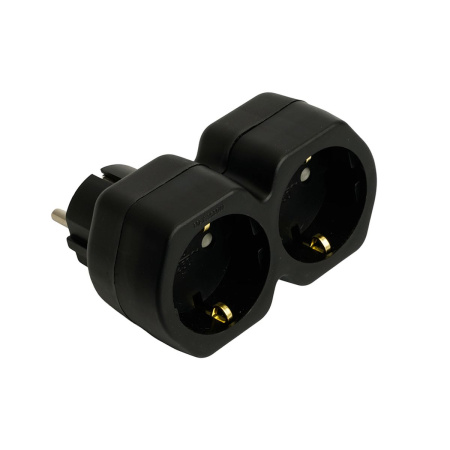Разветвитель сетевой 2-местный с/з Stekker ADP16-12-21, 250V,16A, ABS огнеустойчивый пластик, черный 50107