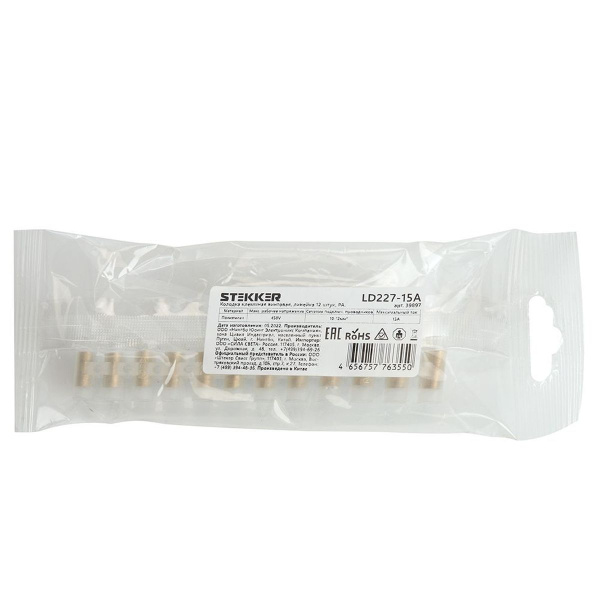 Колодка клеммная винтовая Stekker, линейка 12 штук, полиэтилен, LD227-15A DIY 39897
