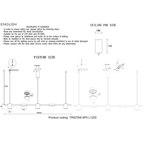 Подвесной светодиодный светильник Crystal Lux Tristan SP5 L1200 Gold